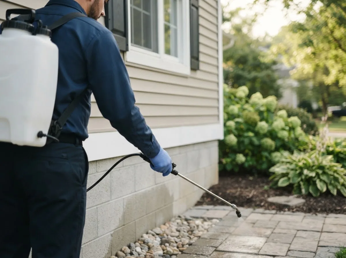 Pest control technician inspecting a home in Milton, MA